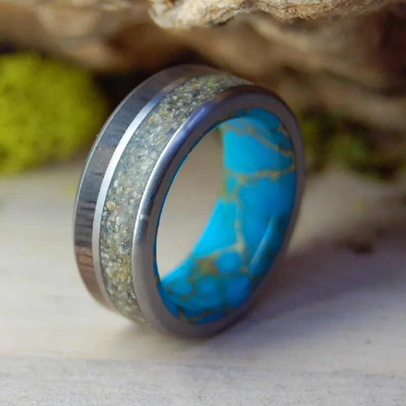 Trinidad Beach Life 2 | Men's Trinidad Beach Sand, Koa Wood & Titanium Wedding Ring