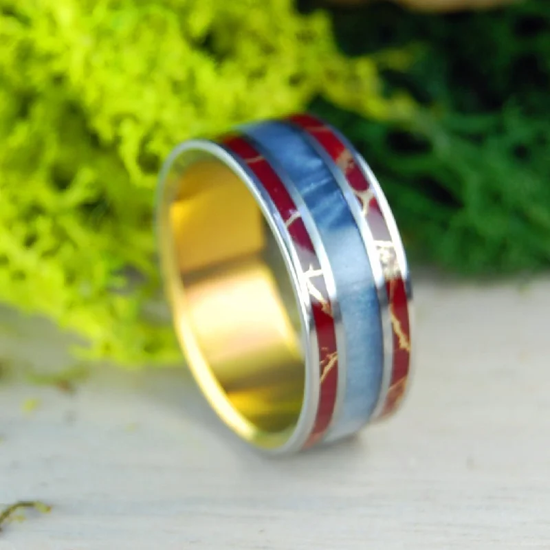 Trust Me Sunset | Men's Gray Resin, Red Jasper & Titanium Wedding Ring