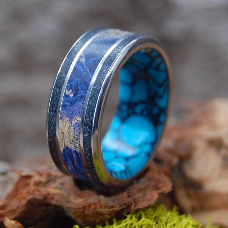 Turquoise Elves Of Iceland | Men's Beach Sand, Turquoise & Titanium Wedding Ring