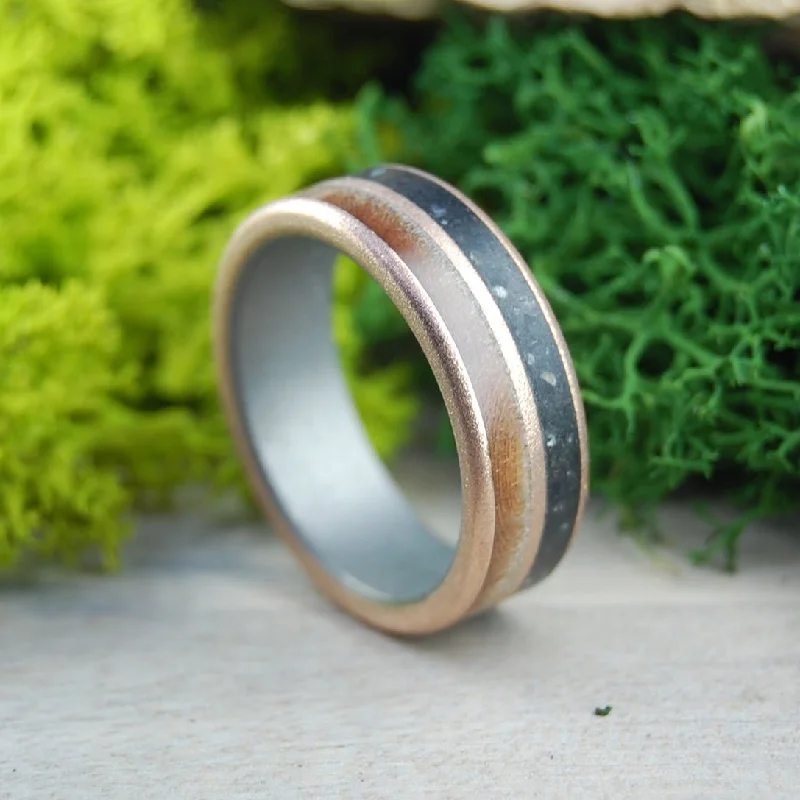 New England Lucky Rocks | Men's Maple Wood, Lake Champlain Lucky Rocks, Titanium & Bronze Wedding Ring