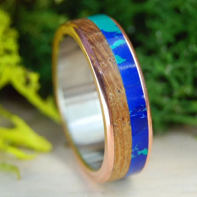 Whiskey Azurite | Men's Whiskey Barrel, Azurite, & Titanium Wedding Ring