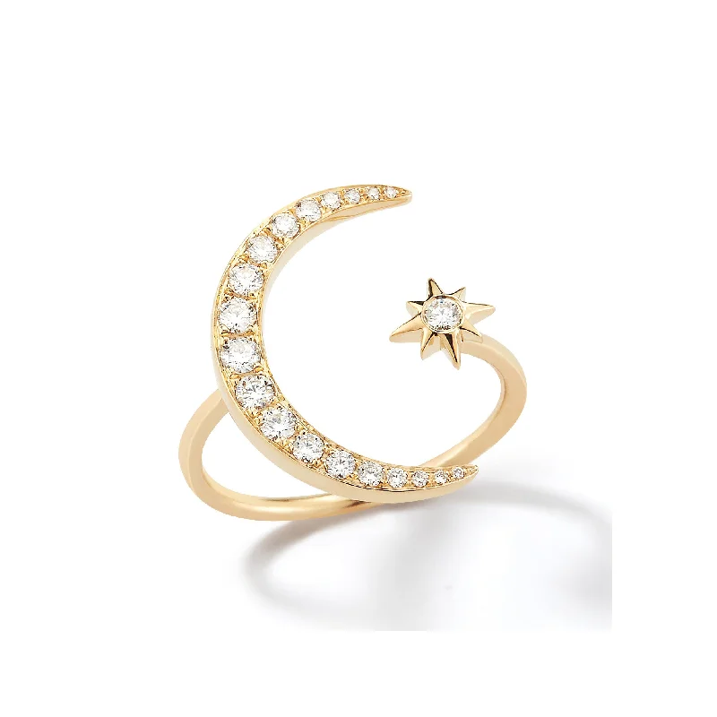 Crescent Moon and Star Diamond Ring