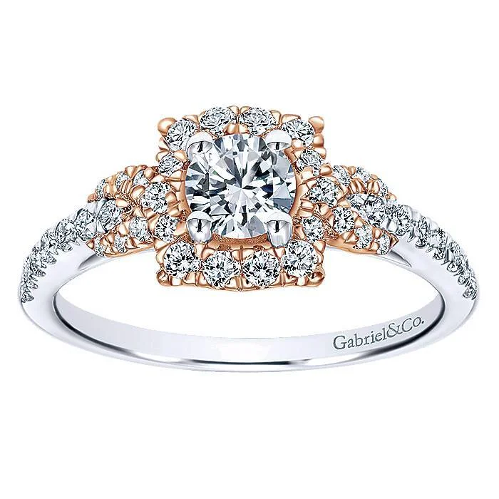 Gabriel & Co. - 14k White/Rose Gold Round Halo