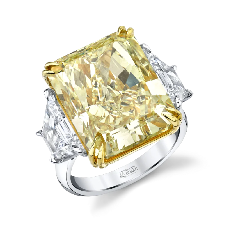 18.88 Carat Platinum Fancy Intense Yellow Diamond Ring