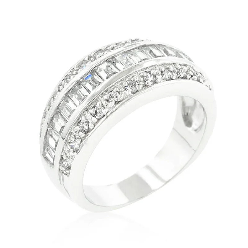 3-Row Cubic Zirconia Band With Genuine Rhodium Finish