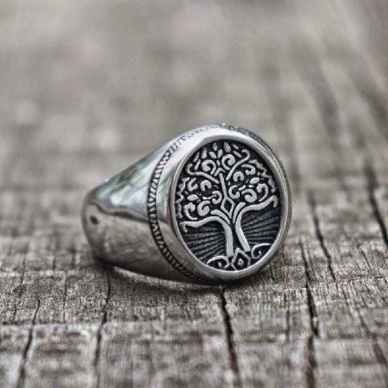 Tree of Life Signet Stainless Steel Viking Ring