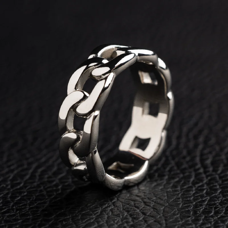 Cuban Band Ring in White Gold