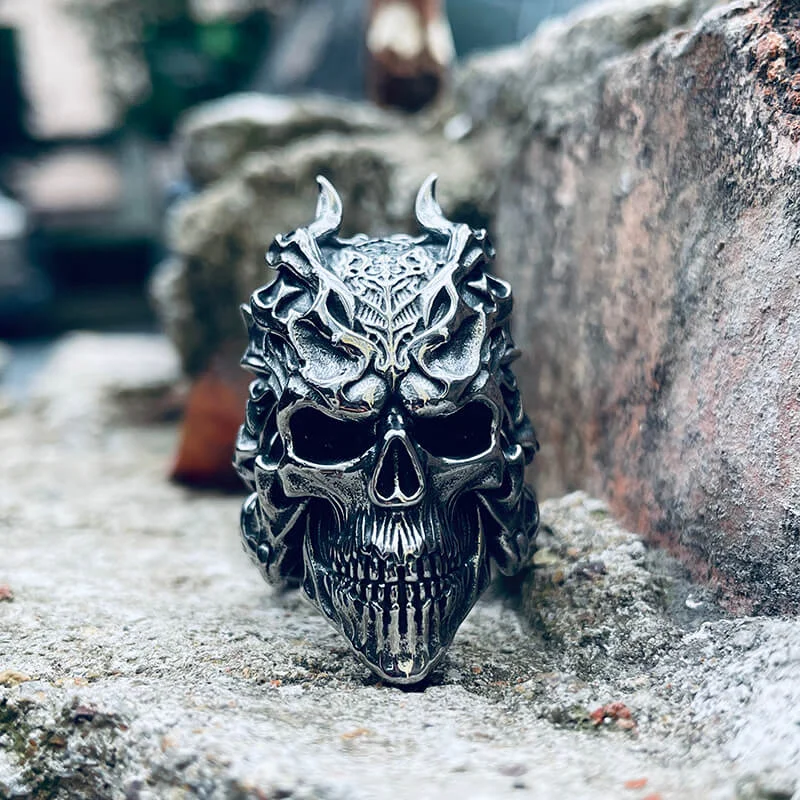 Dragon Horned Samurai Stainless Steel Skull Ring