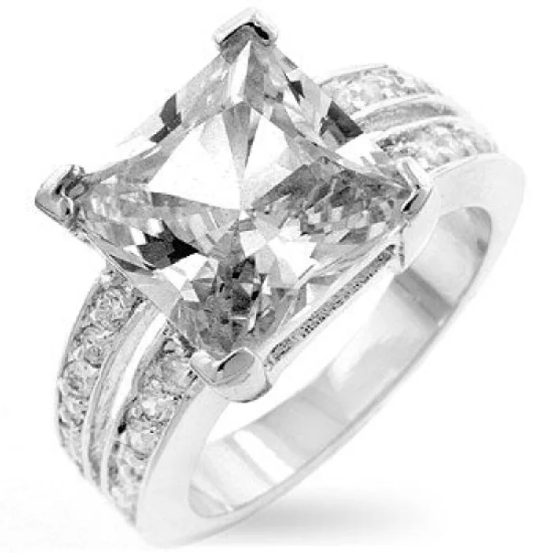 Elegant White Princess Cut Engagement Ring - Timeless Bridal Jewelry