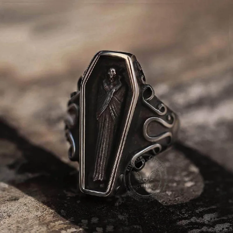 Vampire Coffin Stainless Steel Skull Ring