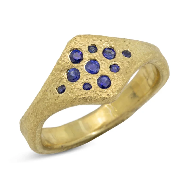 Large Forged Sapphire  Ring in 18k gold