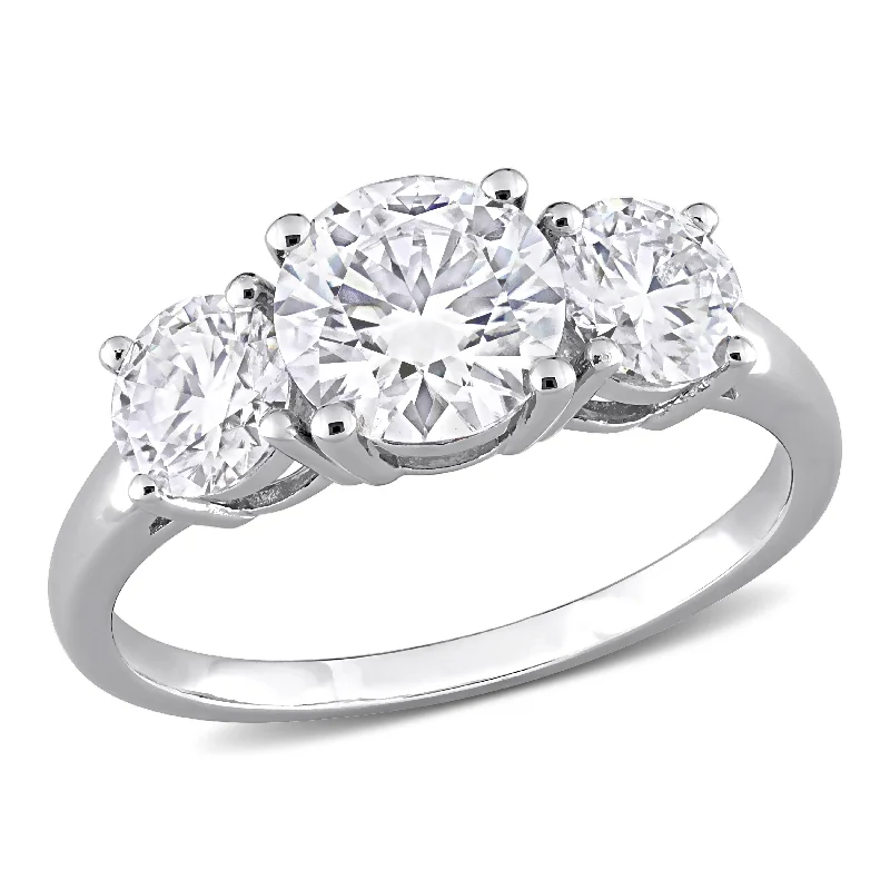 Miadora 2 1/4ct DEW Moissanite 3-Stone Engagement Ring in Sterling Silver