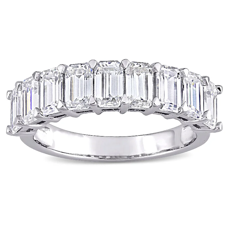 Miadora 2 3/4ct DEW Emerald-Cut Moissanite Semi-Eternity Band in 10k White Gold