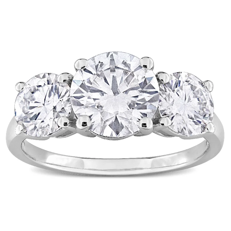 Miadora 3 1/4ct DEW Created Moissanite Three-Stone Engagement Ring in Sterling Silver