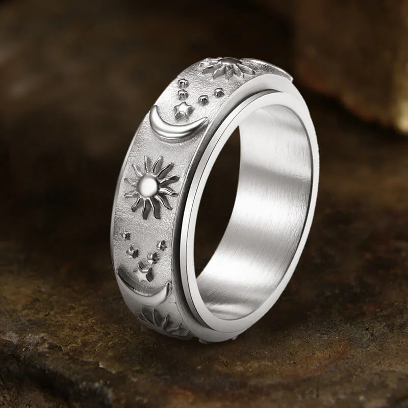 Moon Star Sun Stainless Steel Spinner Ring