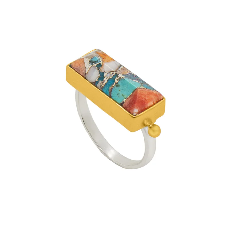 Mosaic Rooftop Ring in Spiny Oyster Turquoise