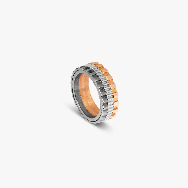 Rotating Gears Ring In Multi Colour Rhodium Plated Silver