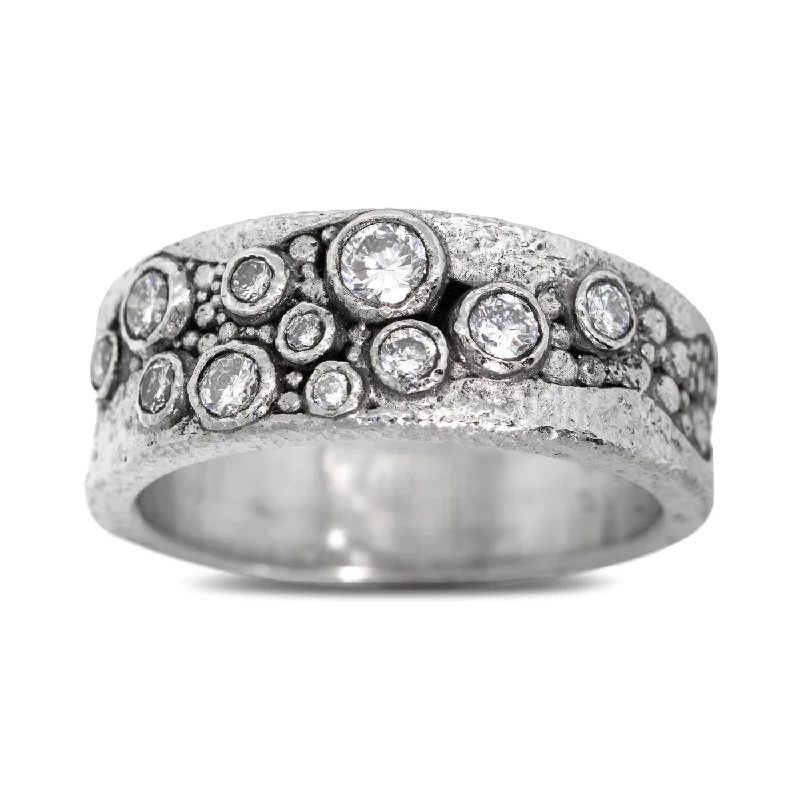 Narrow Diamond River Pebbles Ring in 14k white gold