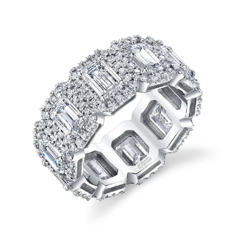 Emerald Cut Eternity Band with Pavé Halo