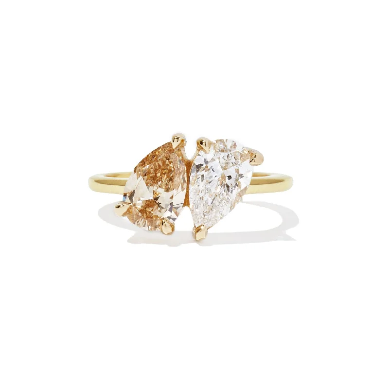 Pear Shaped Champagne Diamond Toi et Moi Ring