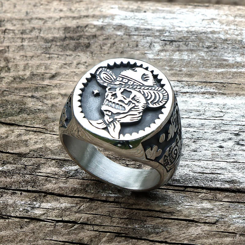 Punk Cowboy Skull Stainless Steel Ring