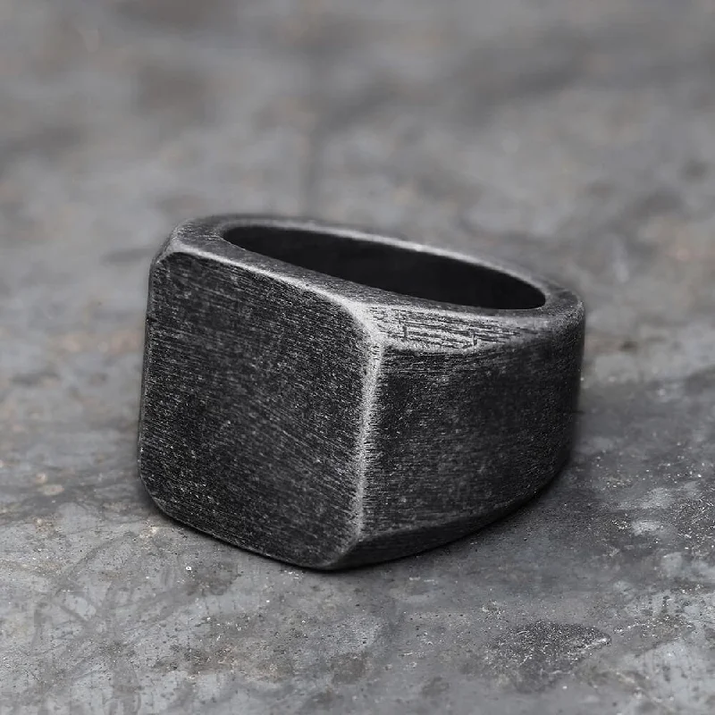 Retro Simple Plain Stainless Steel Square Ring