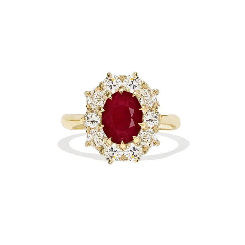 Ruby & Old European Cut Diamond Cluster Ring