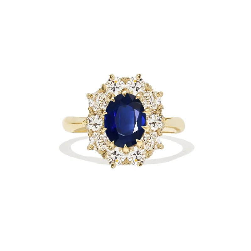 Sapphire & Old European Cut Diamond Cluster Ring