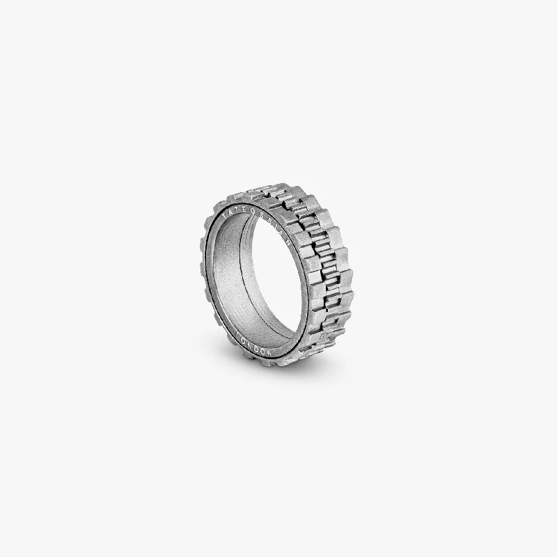 Silver Rhodium Plated Silver Rotating Gears Ring