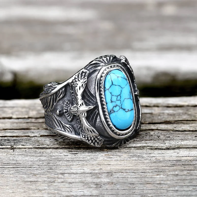 Vintage Eagle Turquoise Stainless Steel Ring