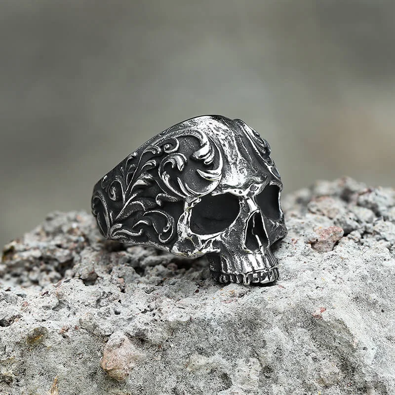 Vintage Pattern Stainless Steel Skull Ring