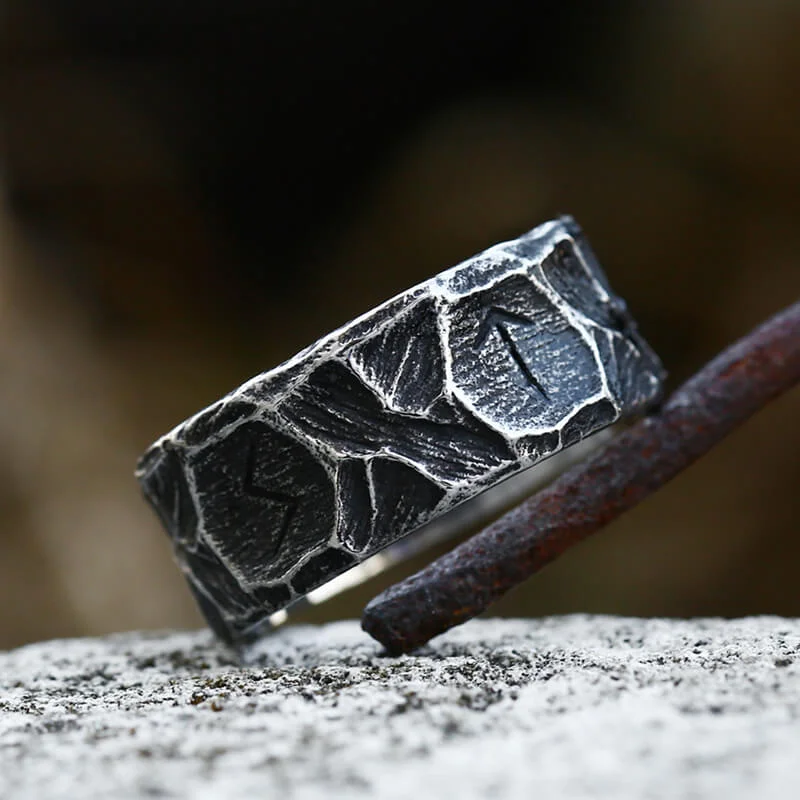 Vintage Runes Stainless Steel Viking Ring