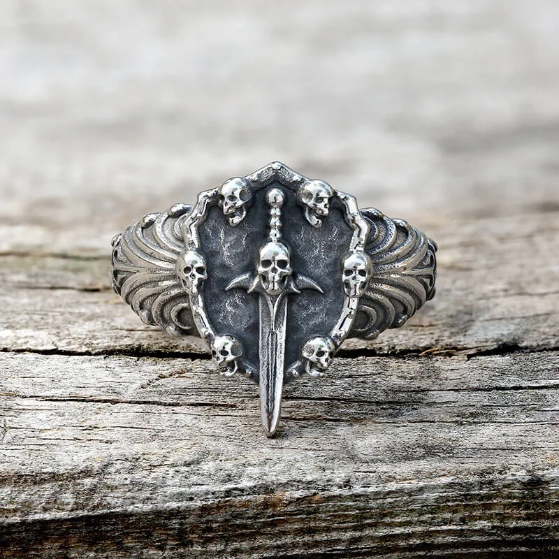 Vintage Sword Stainless Steel Skull Ring