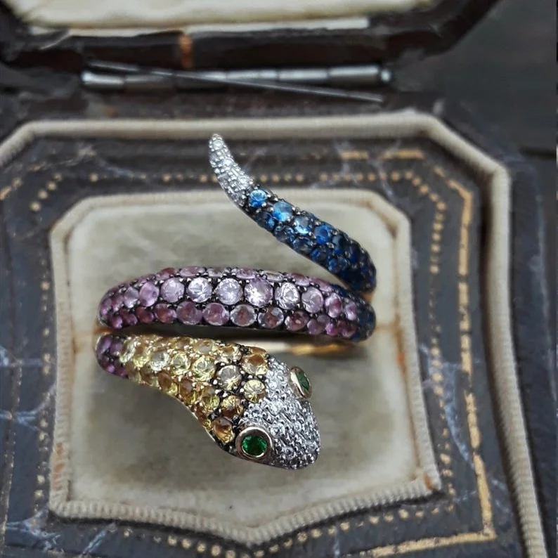 Wholesale Alloy Color Inlaid Zircon Small Snake Ring