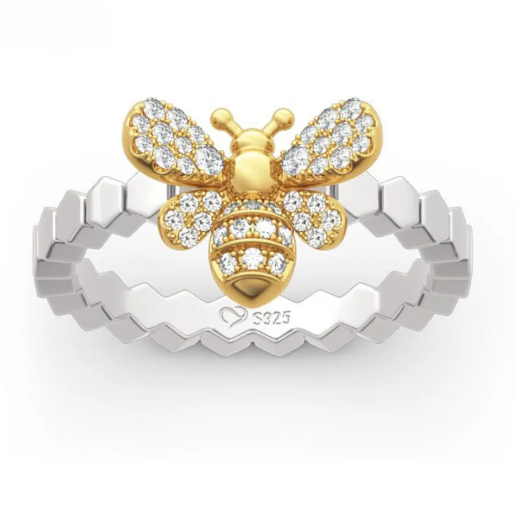 Wholesale Alloy Cute Bee Studded Diamond Ring