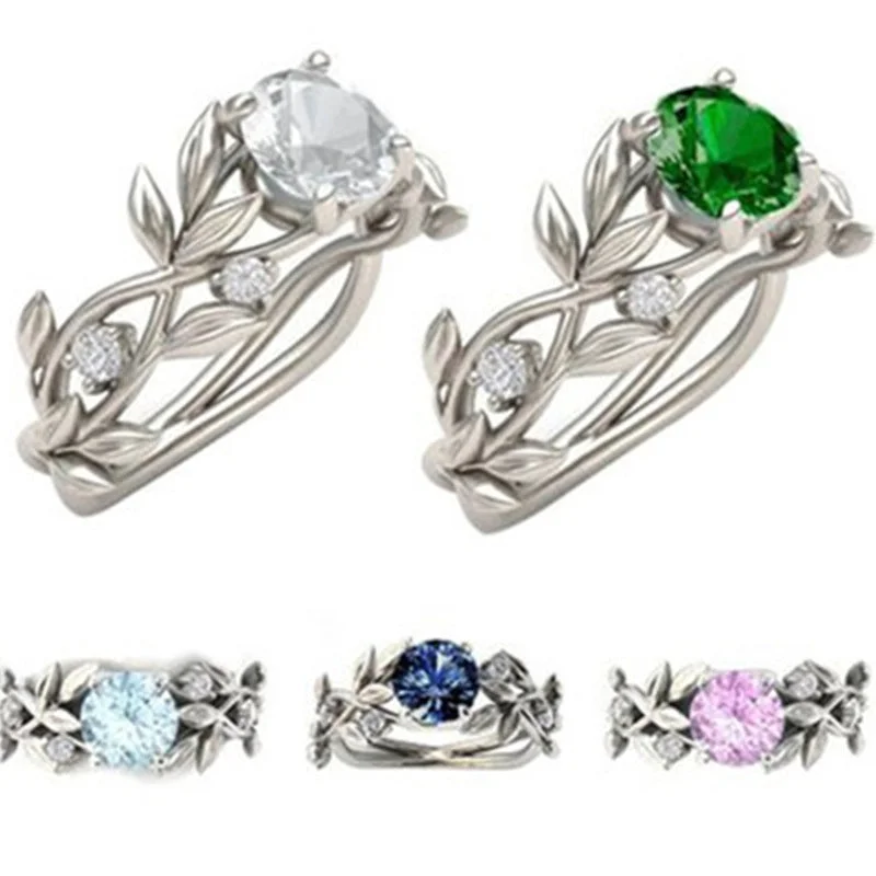 Wholesale Alloy Olive Leaf Multicolor Diamond Ring