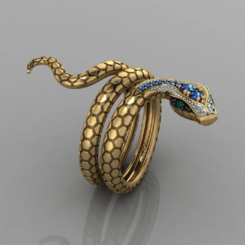 Wholesale Alloy Snake Shape Micro Paved Sapphire Zircon Ring