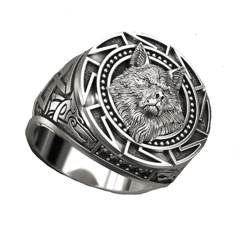 Wholesale Alloy Viking Wolf Head Ring for Men