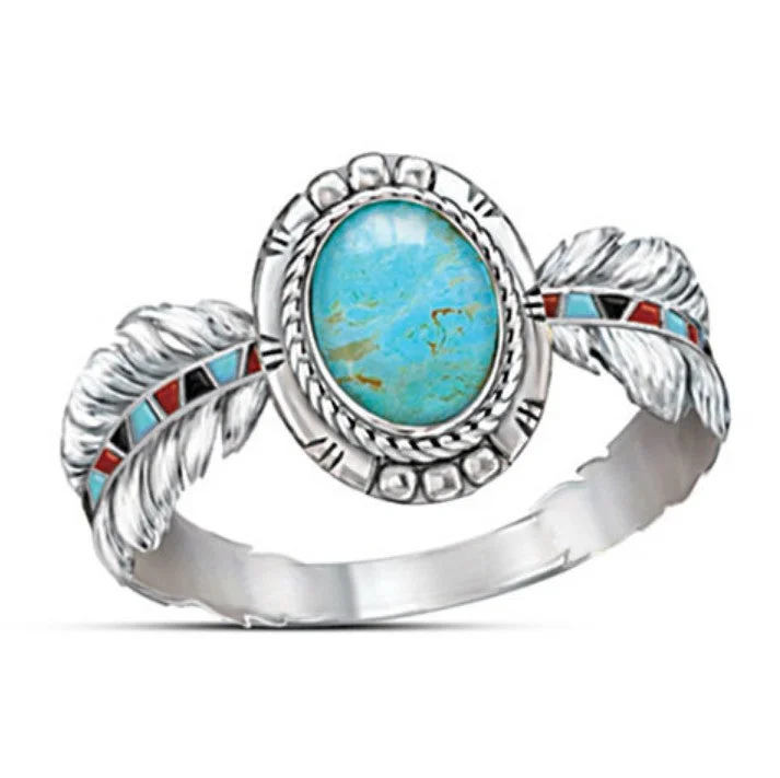 Wholesale Alloy Western Inlaid Turquoise Eagle Feather Ring