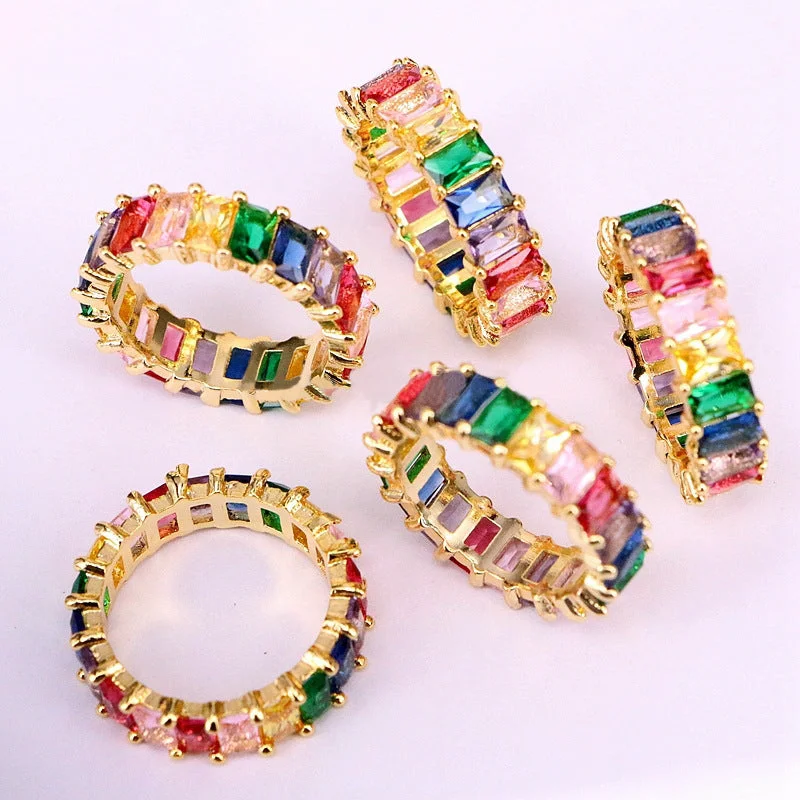 Wholesale Jewelry Colored Square Zirconia Copper Rings