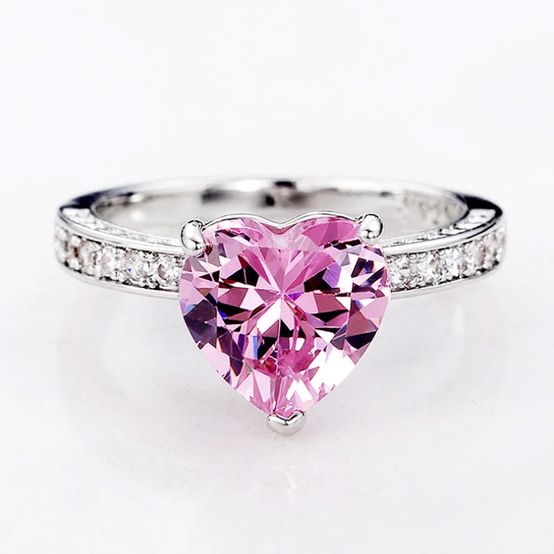 Wholesale Inlaid Heart Shape Pink Diamond Zircon Ring OLY-RS-Caoshi001