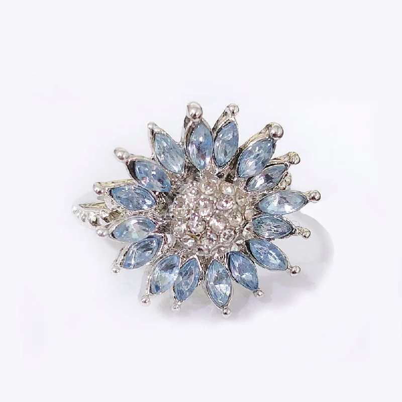 Wholesale Light Blue Zircon Sunflower Metal Rings