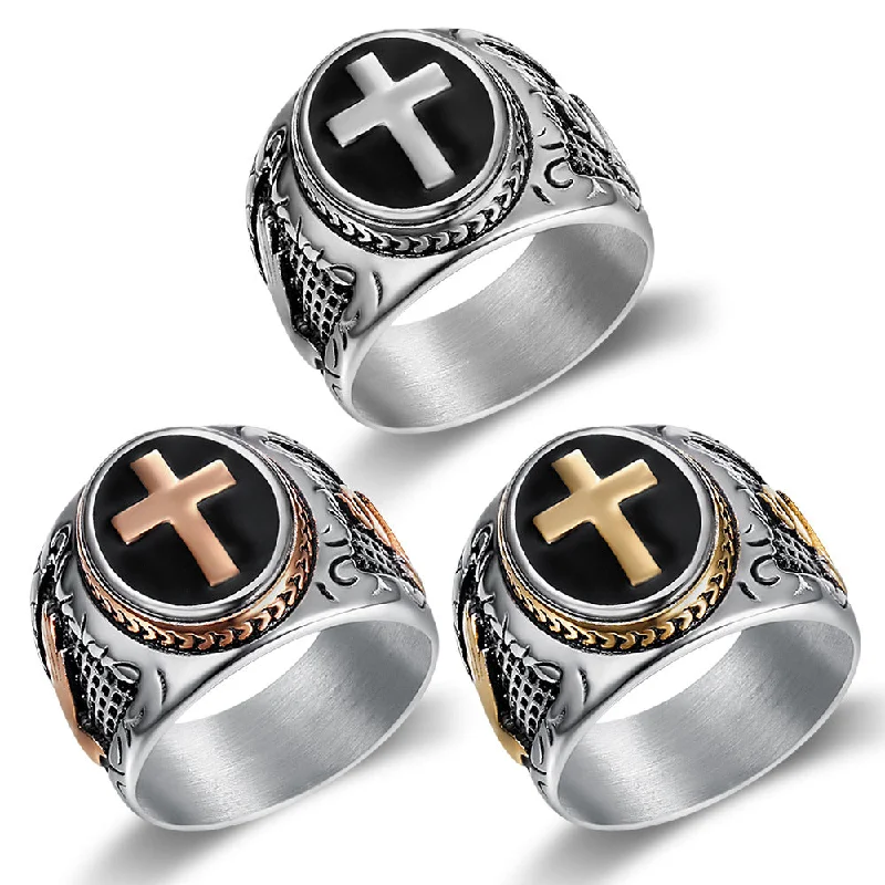 Wholesale Men's Titanium Steel Cross Rings