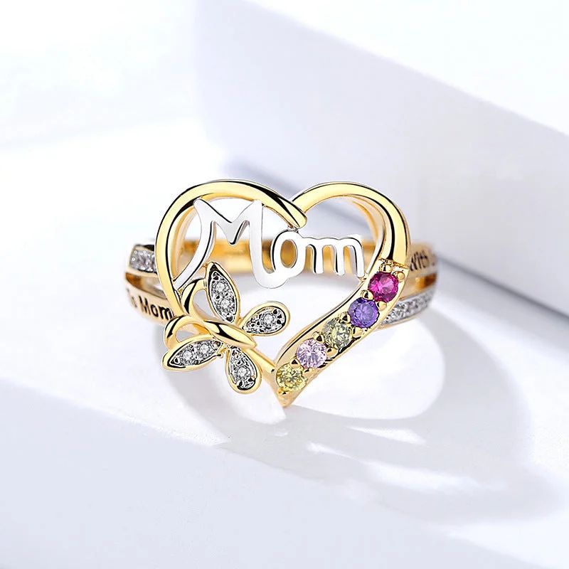 Wholesale Mother's Day Diamond Butterfly Alloy Rings