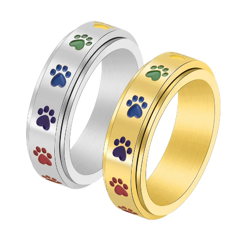 Wholesale Stainless Steel Rotatable Dog Print Ring