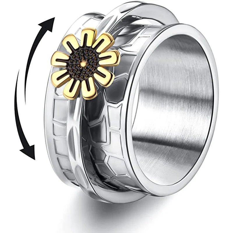 Wholesale Titanium Steel Swivel Daisy Flower Ring