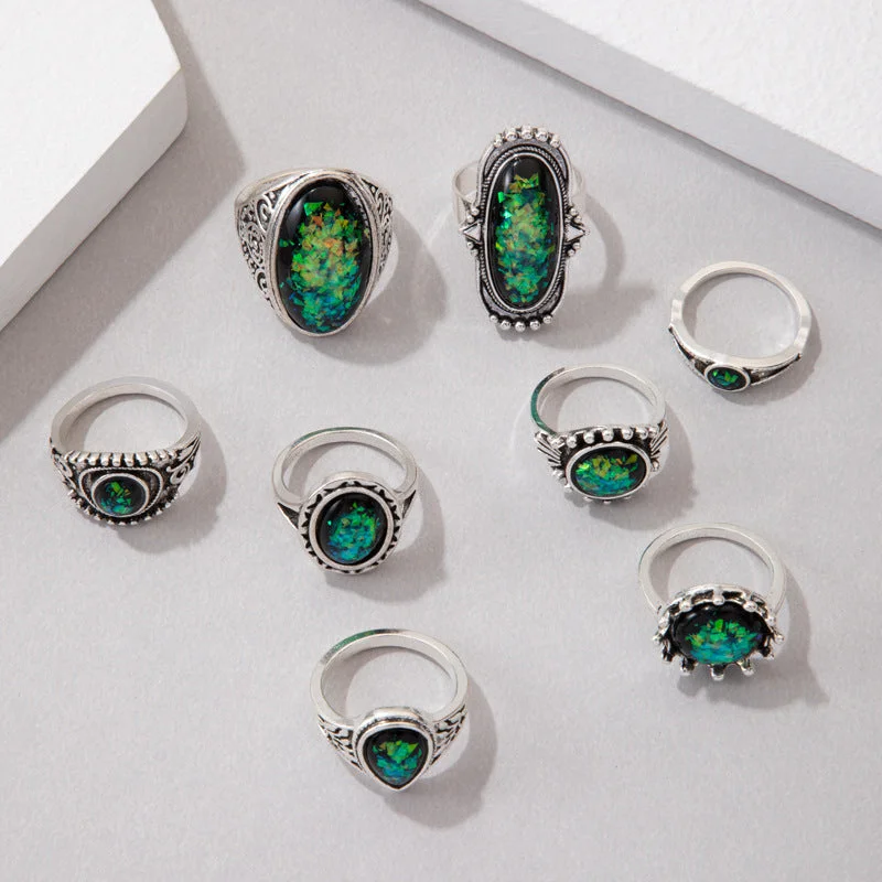 Wholesale Vintage Gemstone Alloy Rings Set of 8