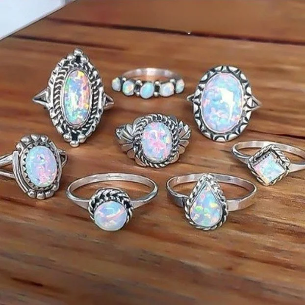 Wholesale Vintage Gemstone Alloy Rings Set of Eight