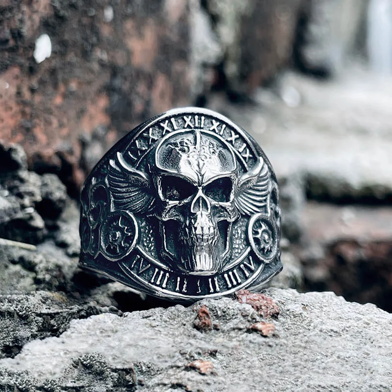 Winged Skull Stainless Steel Biker Ring